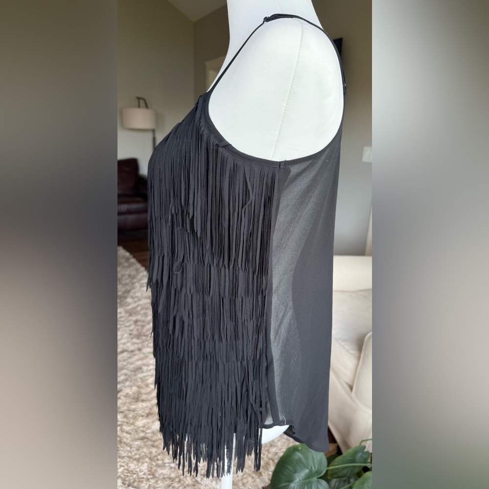 Naked Zebra Black Spaghetti Strap Fringe Tank Top Size Small - Picture 3 of 8